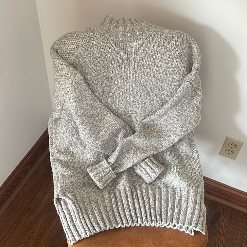 Gray Chunky Knit Cowl Neck Sweater